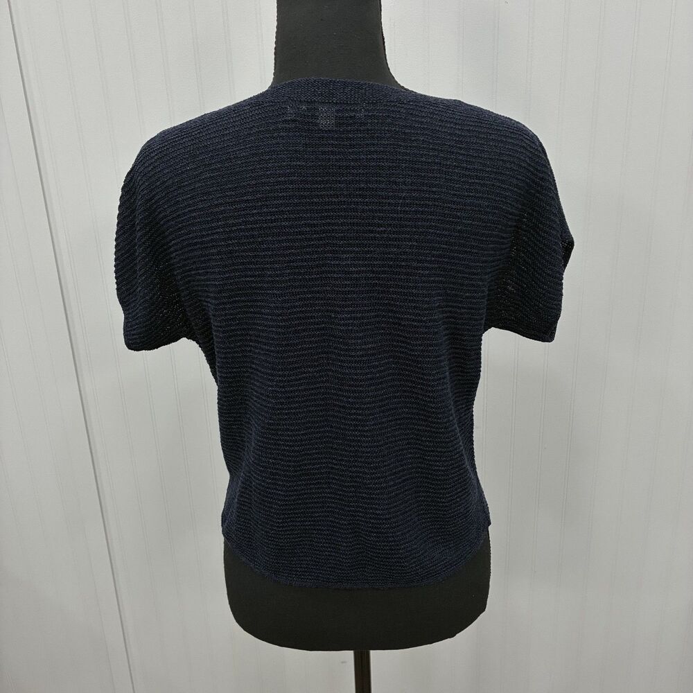 Ines De La Fressange Women's Small Blue Linen Blend Short Sleeve Blouse Luxury - Picture 3 of 6